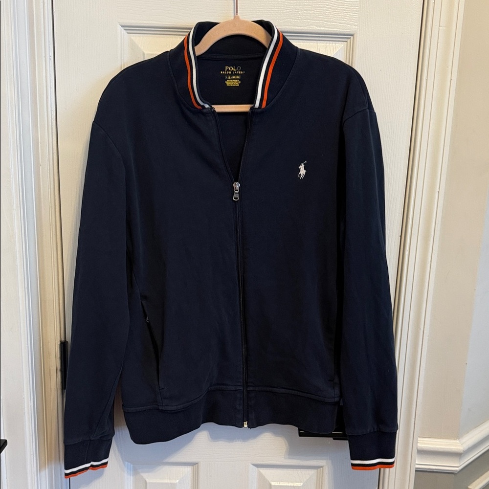 POLO Ralph Lauren Navy Knit Bobmer Style Zip Up Track Jacket Sz L